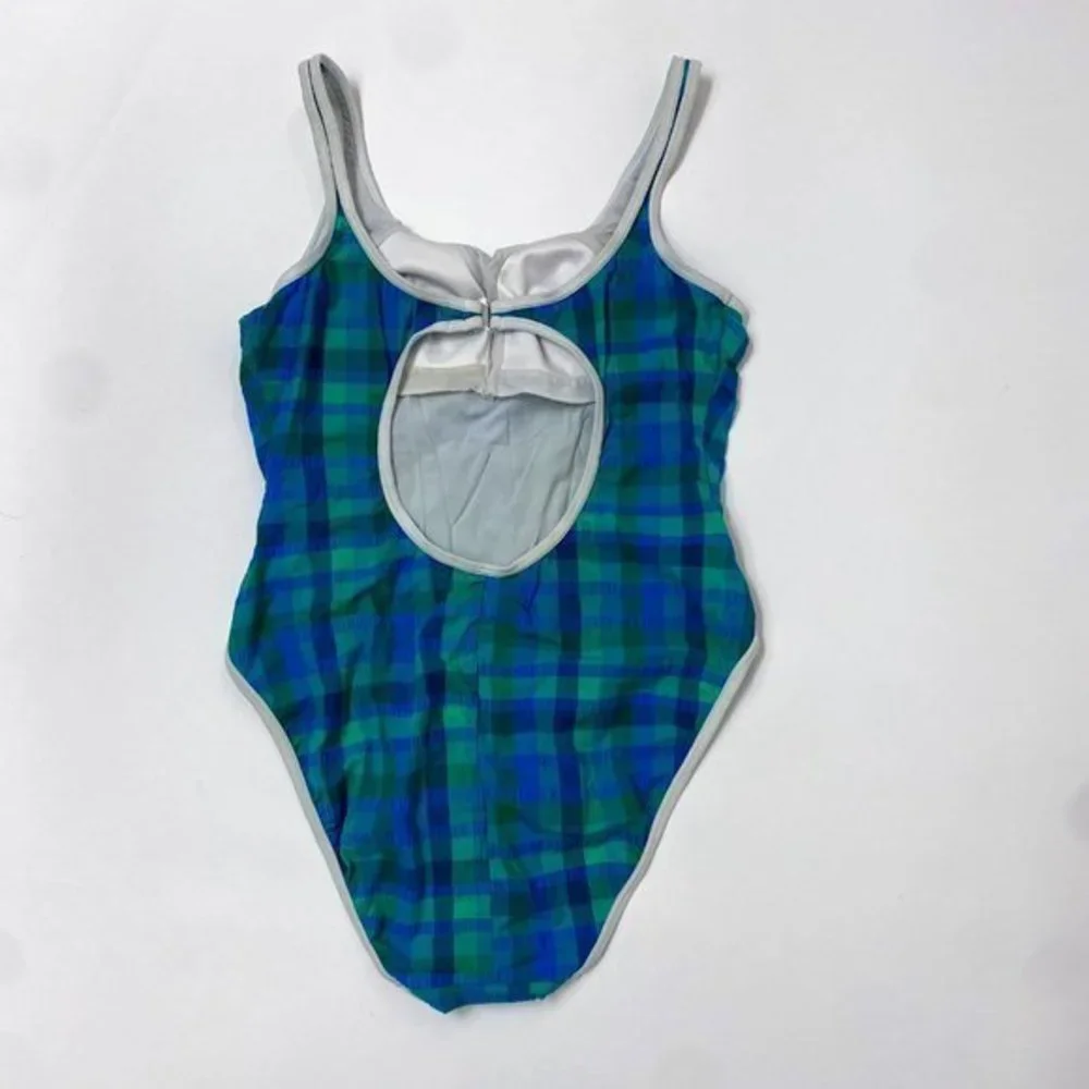 1980's Gold Coast One piece‎ Swim suit w/ blue amd green checks Sz 12
